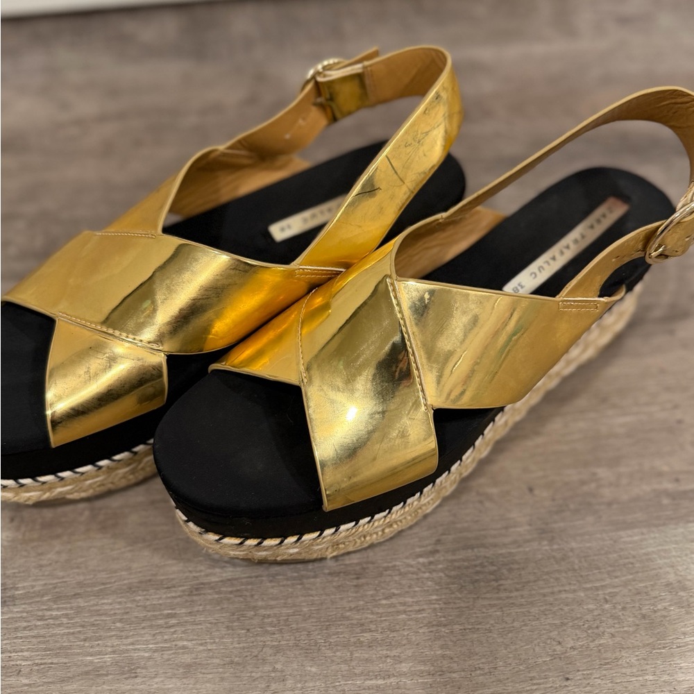 Zara Gold Espadrille Sandals